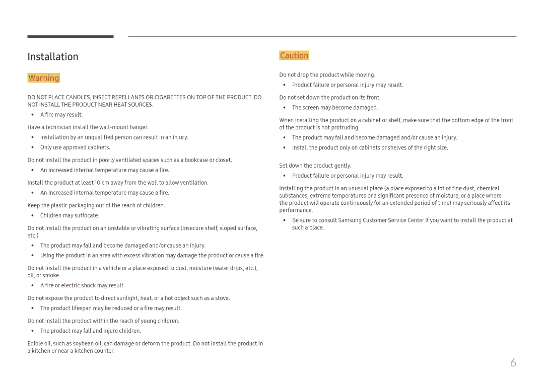 Samsung LH025ISFNAS/ZA manual Installation 