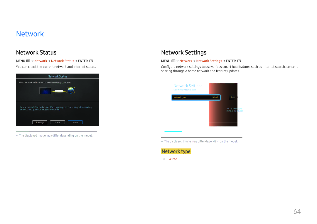 Samsung LH025ISFNAS/ZA manual Network Status, Network Settings, Network type 