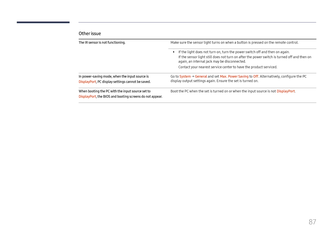 Samsung LH025ISFNAS/ZA manual IR sensor is not functioning, When booting the PC with the input source set to 