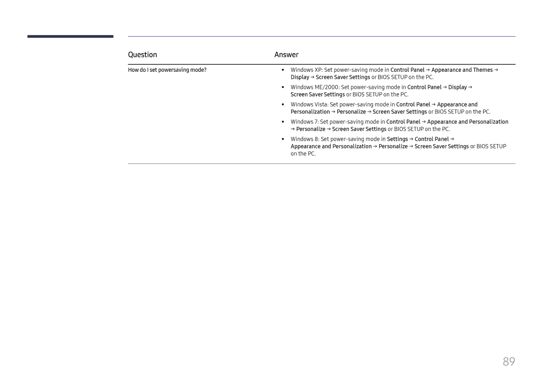 Samsung LH025ISFNAS/ZA manual Question, How do I set powersaving mode? 