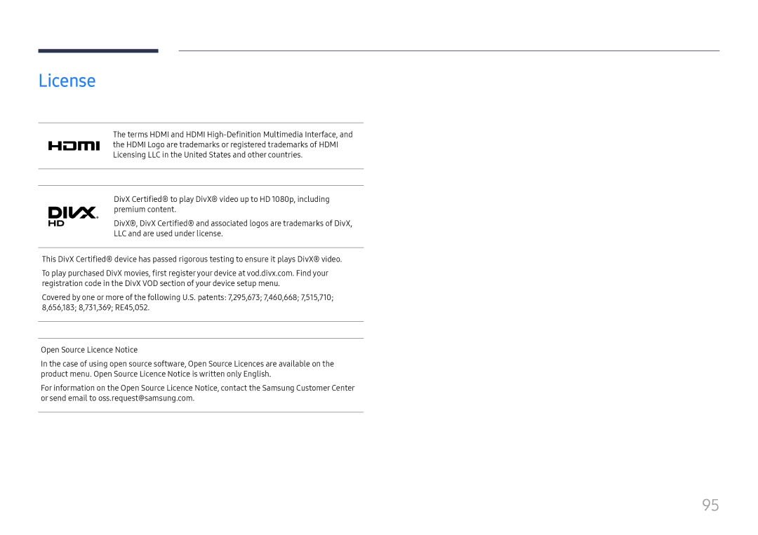 Samsung LH025ISFNAS/ZA manual License 