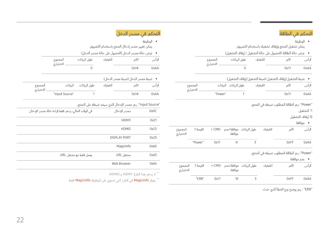 Samsung SBB-SNOWH3U/UE, LH060IFHSDS/UE, LH015IFHTAS/UE manual لخدلا ردصم يف مكحتلا, ةقاطلا يف مكحتلا 