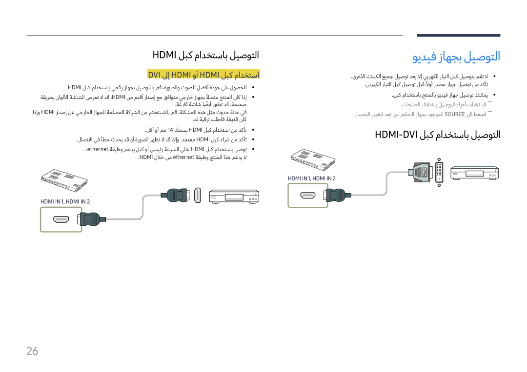 Samsung LH015IFHTAS/UE, LH060IFHSDS/UE, SBB-SNOWH3U/UE manual ويديف زاهجب ليصوتلا, DVI لىإ Hdmi وأ Hdmi لبك مادختسا 