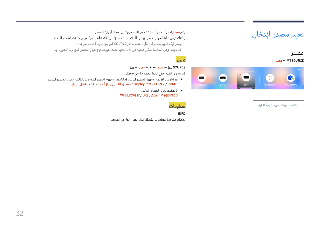 Samsung LH015IFHTAS/UE, LH060IFHSDS/UE, SBB-SNOWH3U/UE manual لاخدلإا ردصم رييغت, ريرحت, تامولعم 