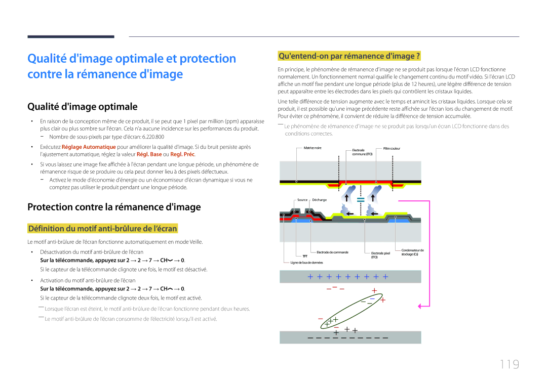 Samsung LH105QMDNC/EN manual 119, Qualité dimage optimale, Protection contre la rémanence dimage 