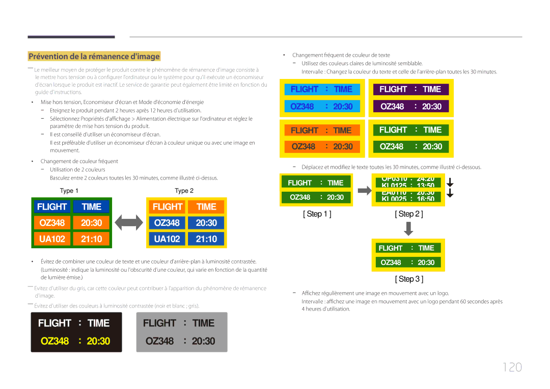 Samsung LH105QMDNC/EN manual 120, Prévention de la rémanence dimage 