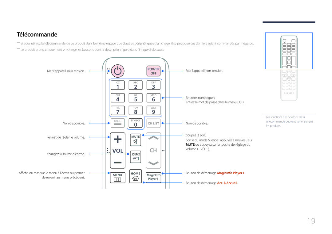 Samsung LH105QMDNC/EN manual Télécommande, Vol 