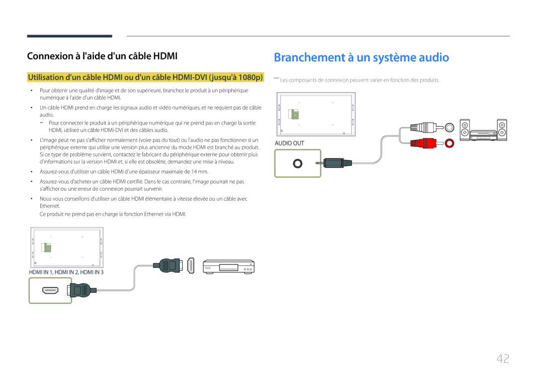 Samsung LH105QMDNC/EN manual Branchement à un système audio 