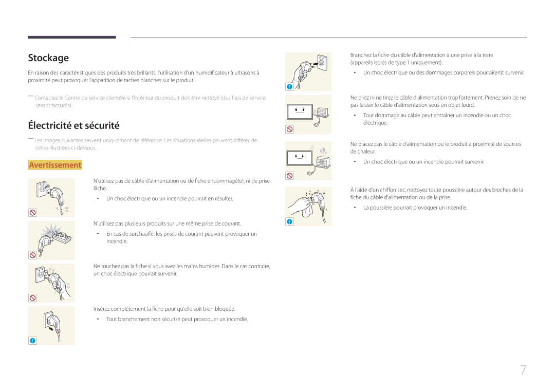 Samsung LH105QMDNC/EN manual Stockage, Électricité et sécurité 