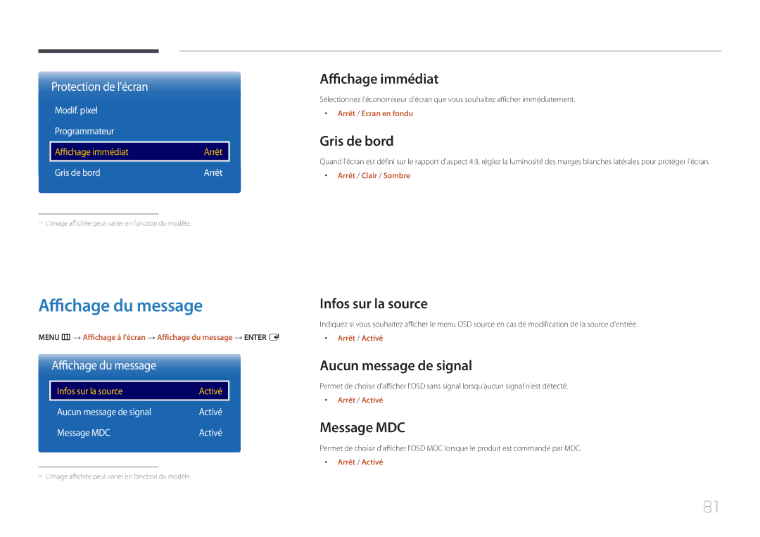 Samsung LH105QMDNC/EN manual Affichage du message 