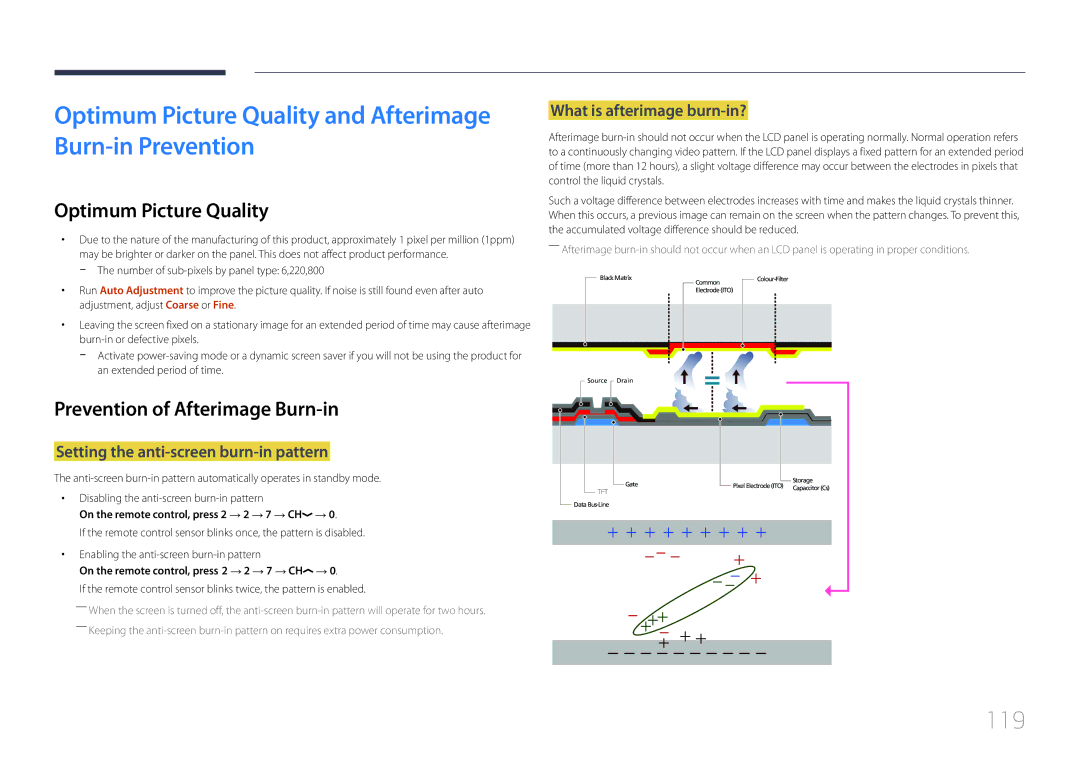 Samsung LH105QMDNC/EN Optimum Picture Quality and Afterimage Burn-in Prevention, 119, Prevention of Afterimage Burn-in 