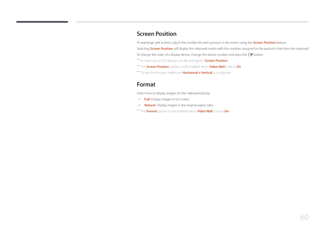 Samsung LH105QMDNC/EN manual Screen Position, Format 