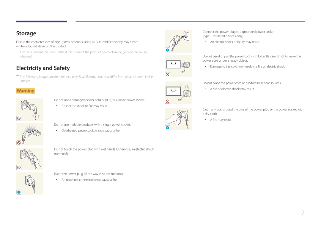 Samsung LH105QMDNC/EN manual Storage, Electricity and Safety 