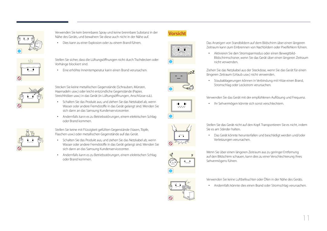 Samsung LH105QMDNC/EN manual Stecken Sie keine metallischen Gegenstände Schrauben, Münzen 