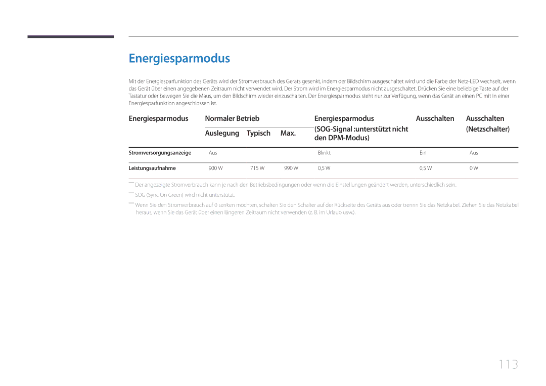 Samsung LH105QMDNC/EN manual 113, Energiesparmodus Normaler Betrieb Ausschalten, Netzschalter 