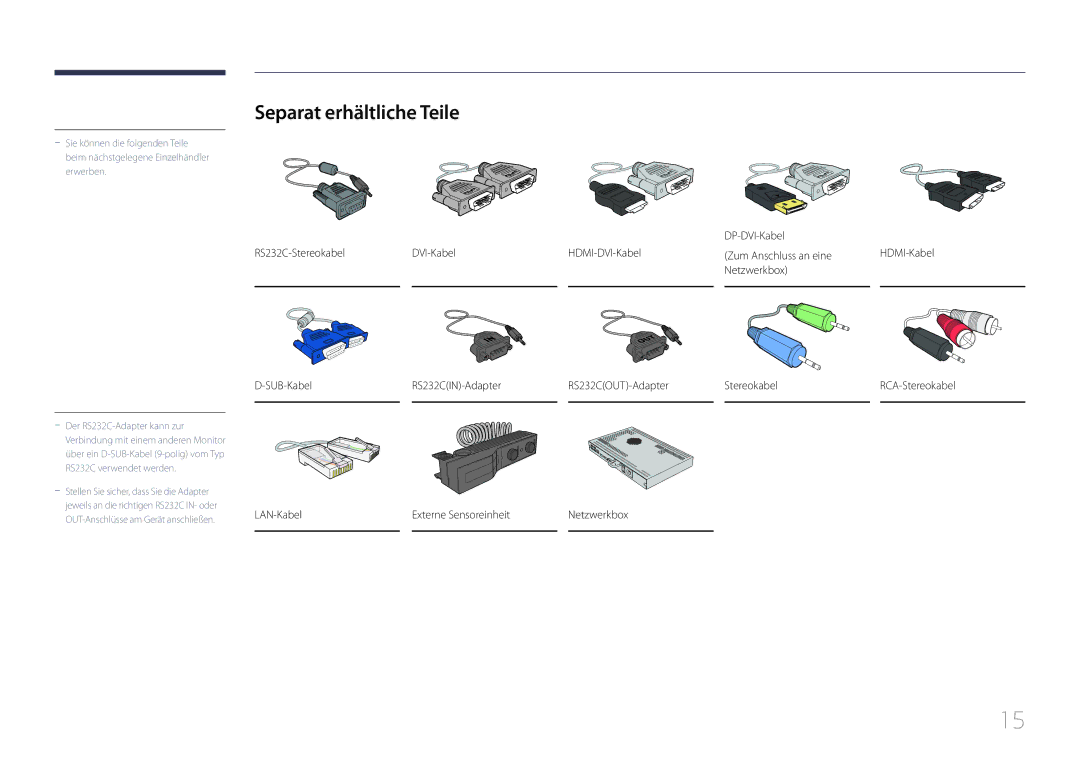 Samsung LH105QMDNC/EN manual Separat erhältliche Teile 