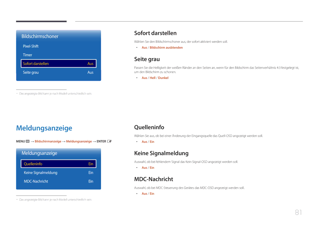 Samsung LH105QMDNC/EN manual Meldungsanzeige 