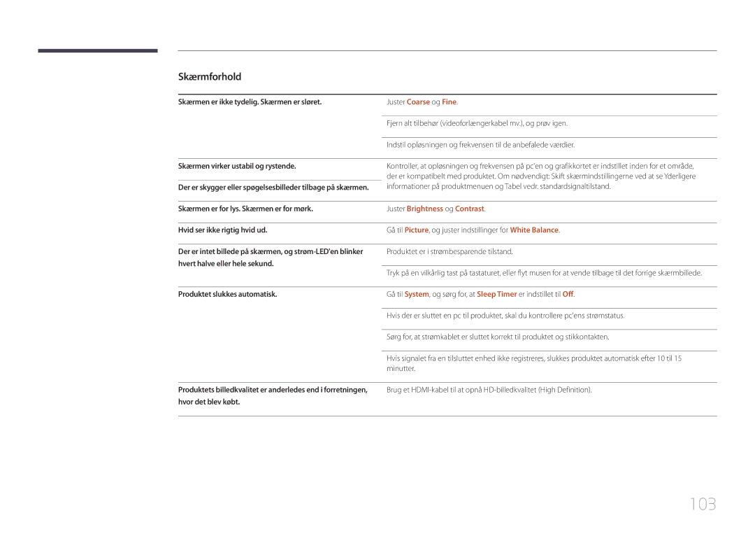 Samsung LH105QMDNC/EN manual 103, Juster Brightness og Contrast 