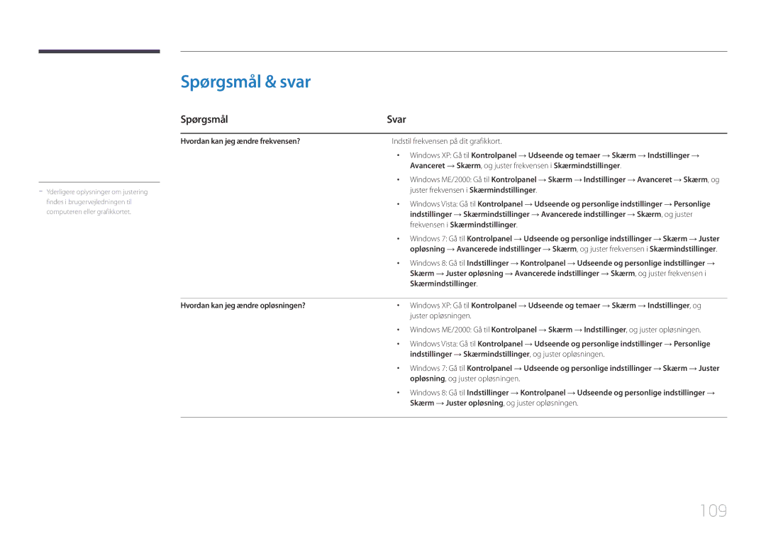 Samsung LH105QMDNC/EN manual Spørgsmål & svar, 109, Spørgsmål Svar 