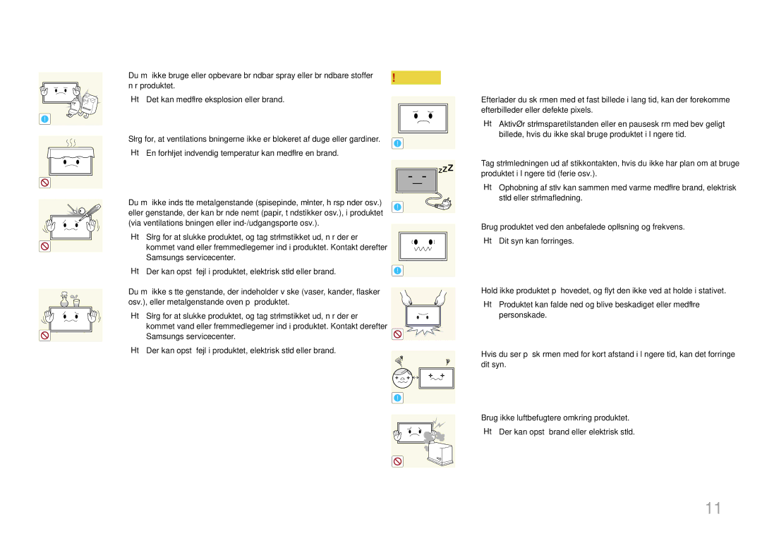 Samsung LH105QMDNC/EN manual En forhøjet indvendig temperatur kan medføre en brand 