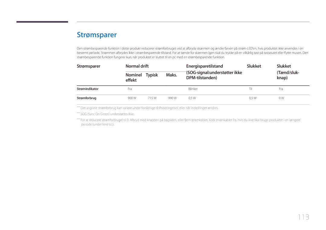 Samsung LH105QMDNC/EN manual Strømsparer, 113 