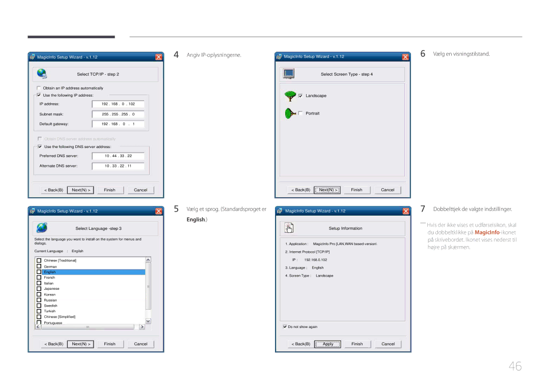 Samsung LH105QMDNC/EN manual Vælg en visningstilstand, Select TCP/IP step 