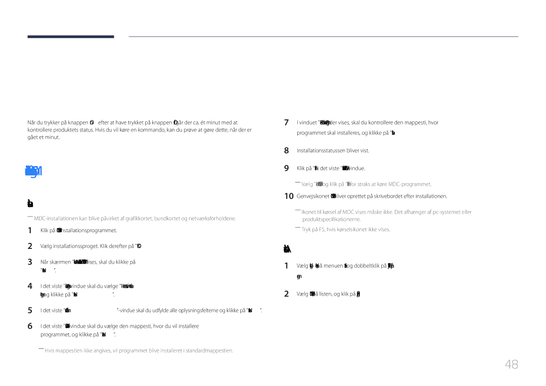 Samsung LH105QMDNC/EN manual Brug af MDC, Afinstallation, Programmer, Vælg MDC Unified på listen, og klik på Rediger/fjern 