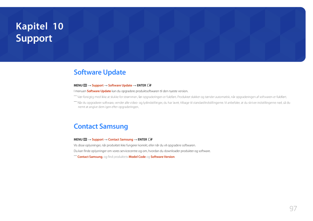 Samsung LH105QMDNC/EN manual Contact Samsung, Menu m → Support → Software Update → Enter E 