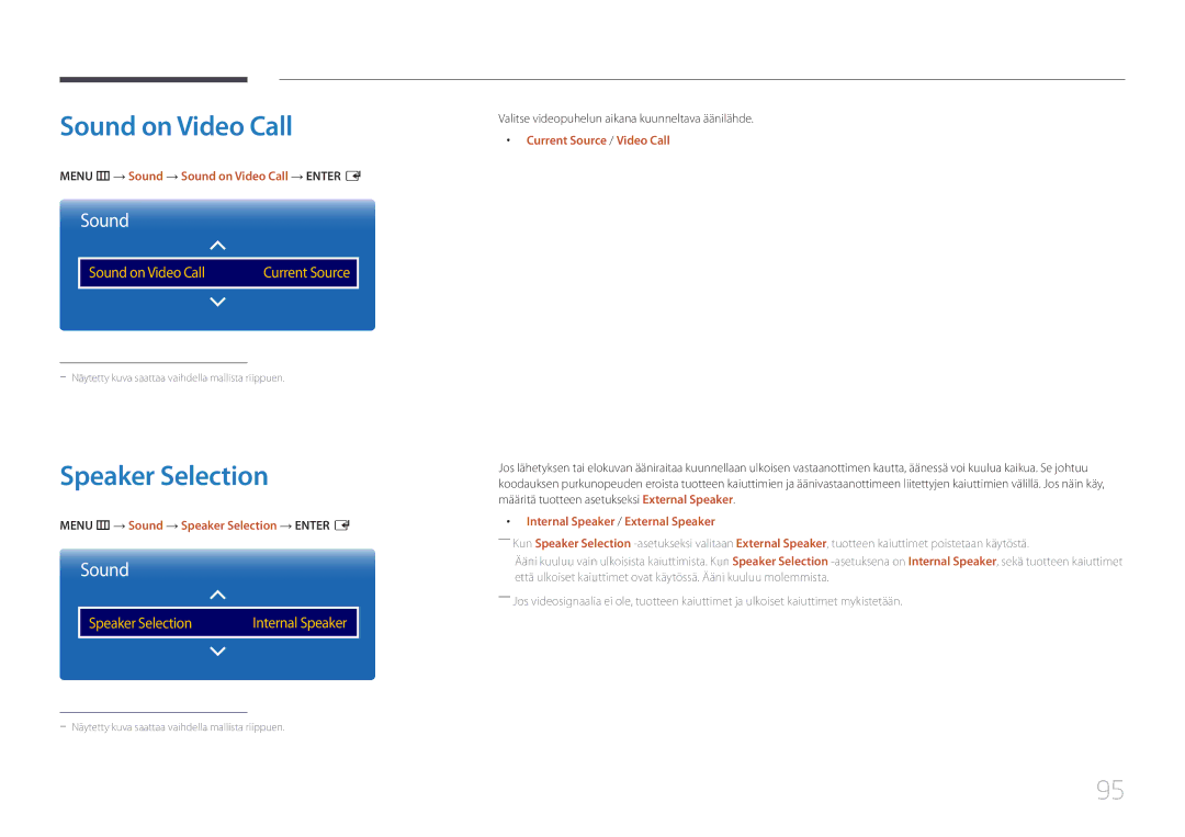 Samsung LH105QMDNC/EN manual Sound on Video Call, Speaker Selection 