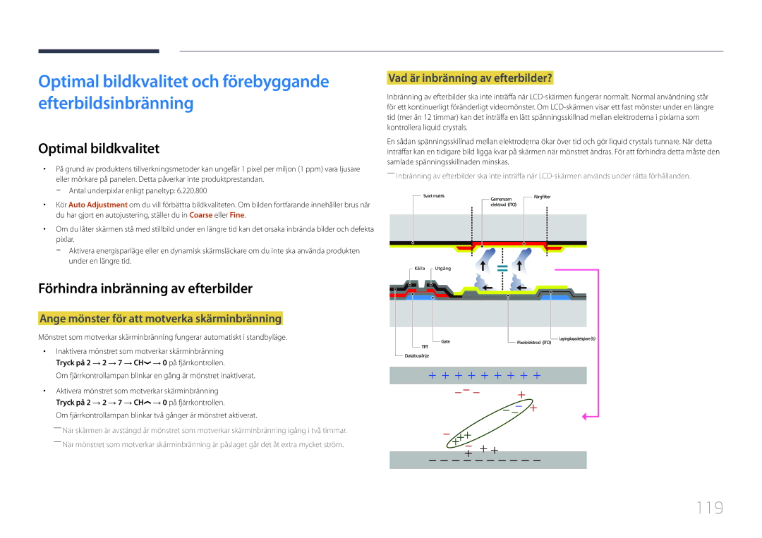 Samsung LH105QMDNC/EN 119, Optimal bildkvalitet, Förhindra inbränning av efterbilder, Vad är inbränning av efterbilder? 