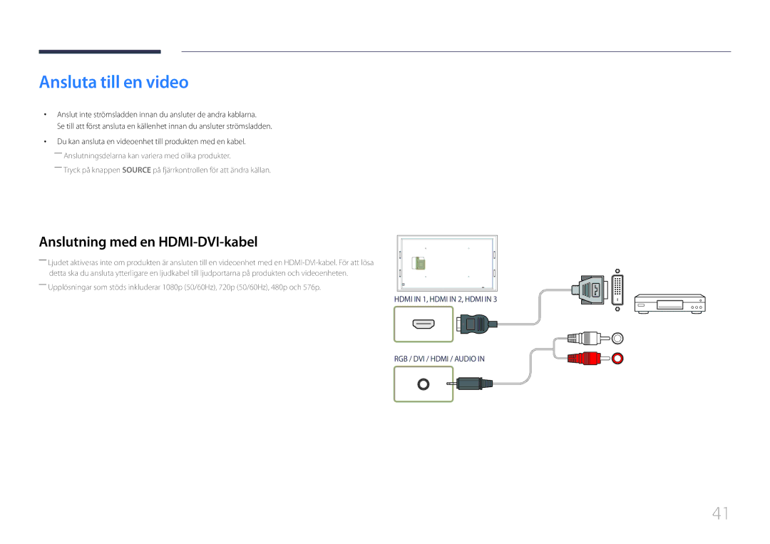 Samsung LH105QMDNC/EN manual Ansluta till en video 