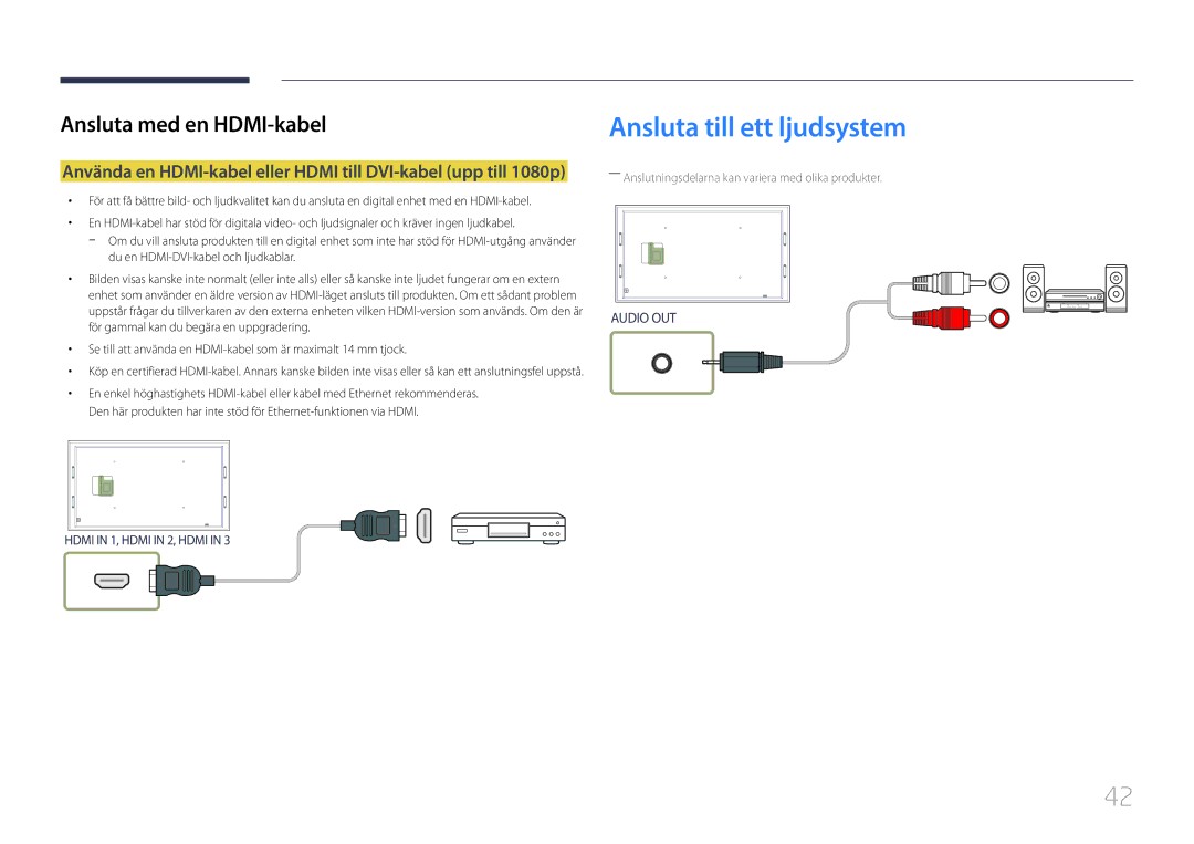 Samsung LH105QMDNC/EN manual Ansluta till ett ljudsystem 