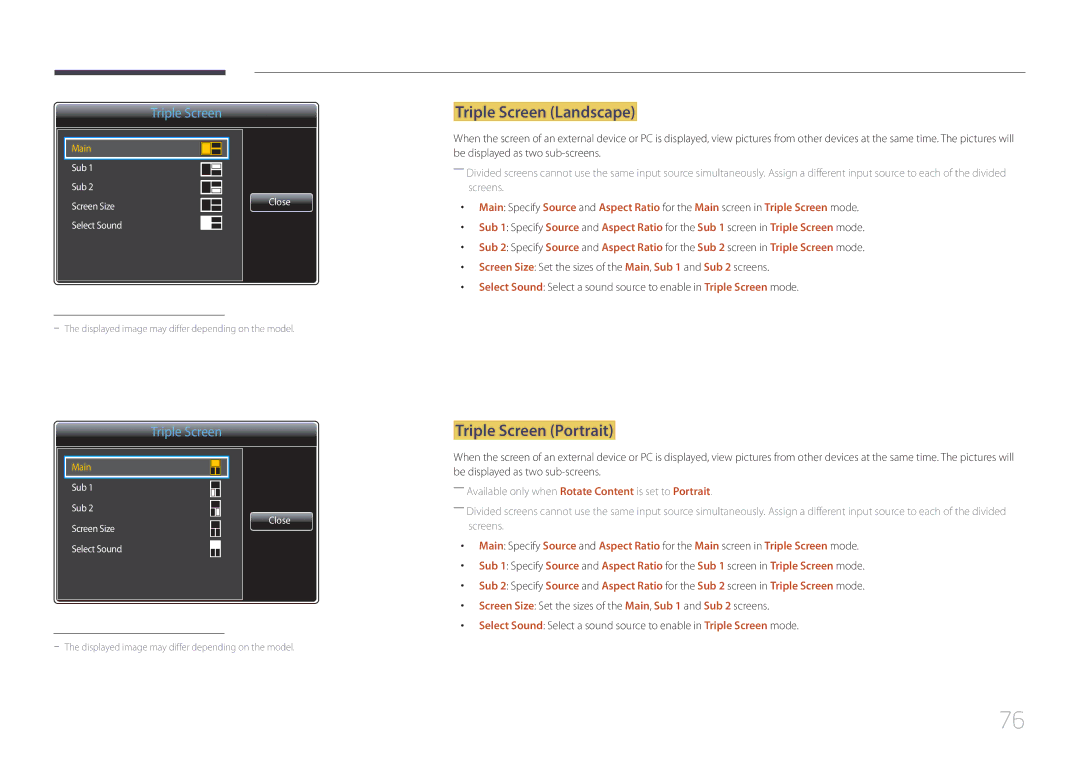 Samsung LH105QMDNC/UE, LH105QMDNC/NG manual Triple Screen Landscape, Triple Screen Portrait 