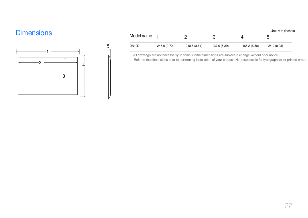 Samsung LH10DBDPLBC/EN, LH10DBDPLBC/CH manual Dimensions, Model name 