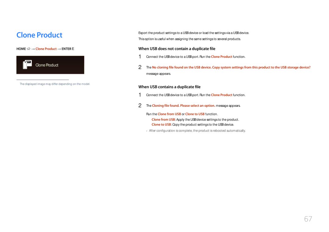 Samsung LH10DBDPLBC/CH, LH10DBDPLBC/EN manual Home → Clone Product → Enter E, Message appears 