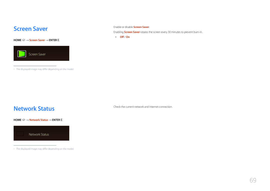 Samsung LH10DBDPLBC/CH, LH10DBDPLBC/EN manual Screen Saver, Network Status 