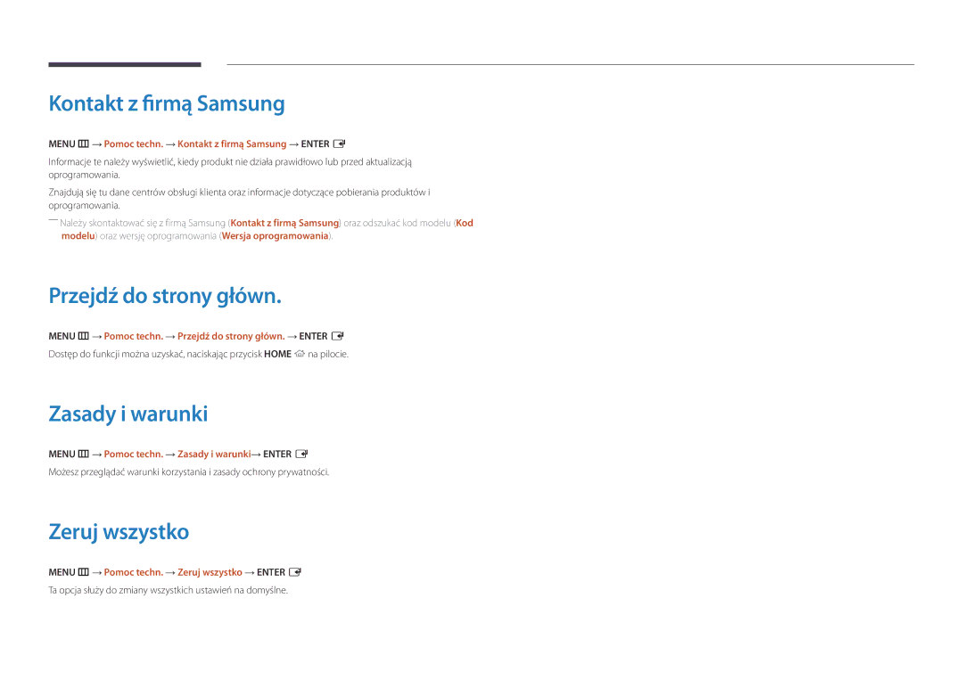 Samsung LH55UEDPLGC/UE, LH10DBDPLBC/EN Kontakt z firmąSamsung, Przejdź do strony główn, Zasady i warunki, Zeruj wszystko 