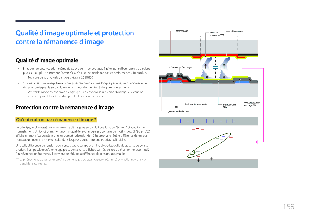 Samsung LH10DBDPLBC/EN manual 158, Qualité dimage optimale, Protection contre la rémanence dimage 