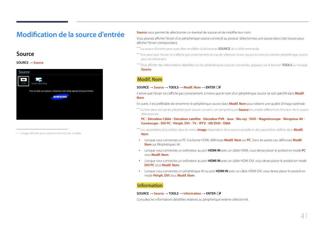 Samsung LH10DBDPLBC/EN manual Source, Modif. Nom, Information 