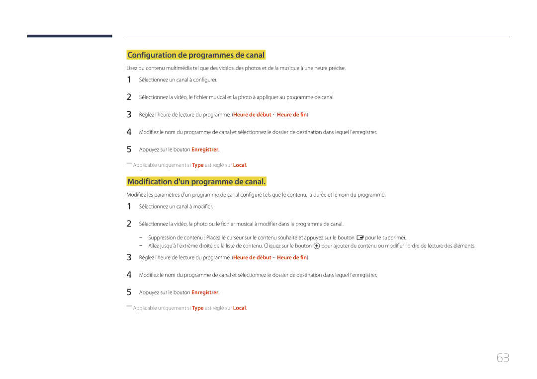 Samsung LH10DBDPLBC/EN manual Configuration de programmes de canal, Modification dun programme de canal 