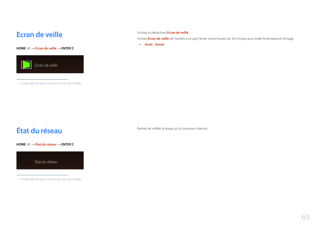 Samsung LH10DBDPLBC/EN manual Ecran de veille, État du réseau 