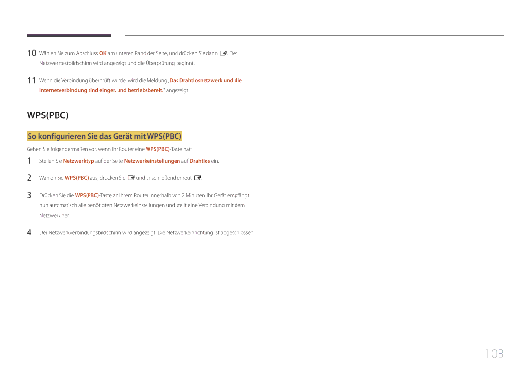 Samsung LH10DBDPLBC/EN manual 103, So konfigurieren Sie das Gerät mit Wpspbc 