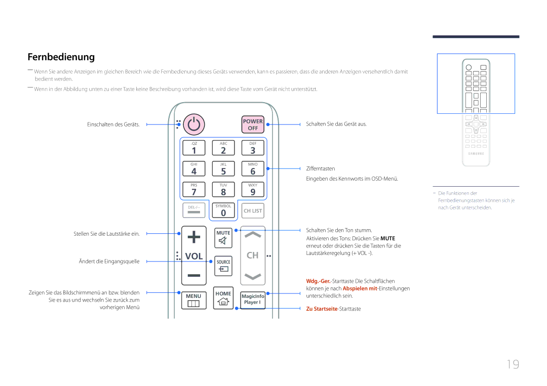 Samsung LH10DBDPLBC/EN manual Fernbedienung, Zu Startseite-Starttaste 