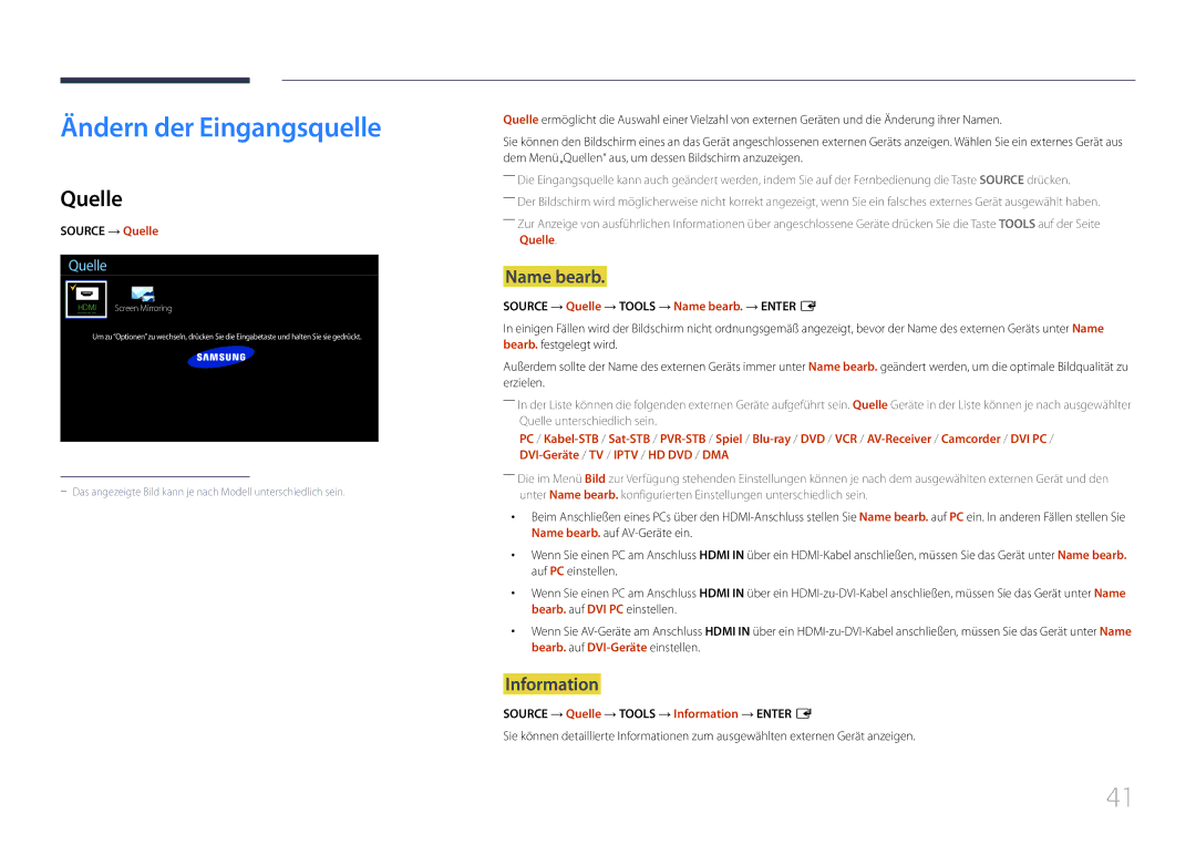 Samsung LH10DBDPLBC/EN manual Ändern der Eingangsquelle, Quelle, Name bearb, Information 