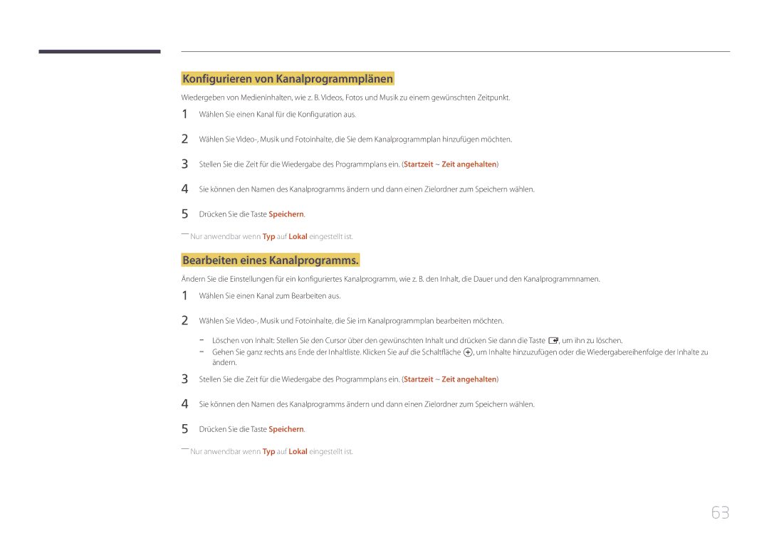 Samsung LH10DBDPLBC/EN manual Konfigurieren von Kanalprogrammplänen, Bearbeiten eines Kanalprogramms 