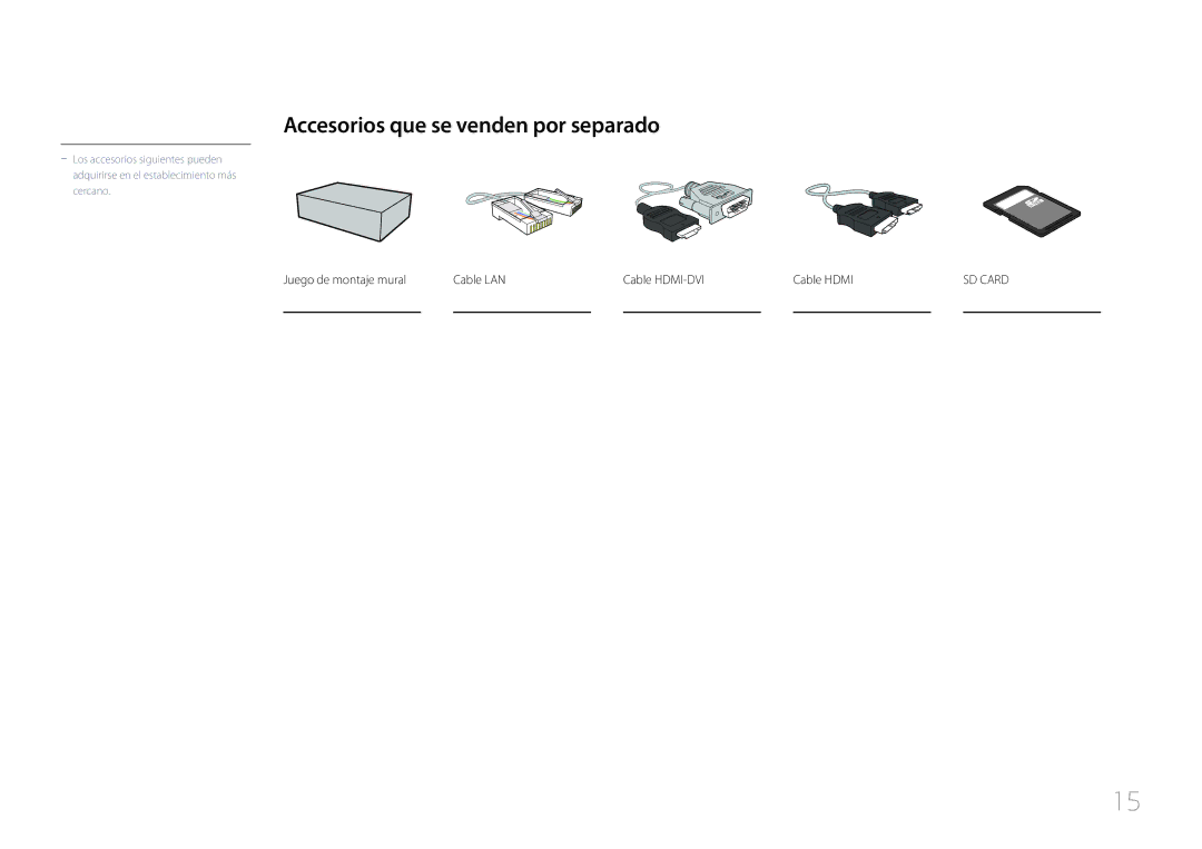 Samsung LH10DBDPLBC/EN manual Accesorios que se venden por separado, Cable LAN Cable HDMI-DVI Cable Hdmi 