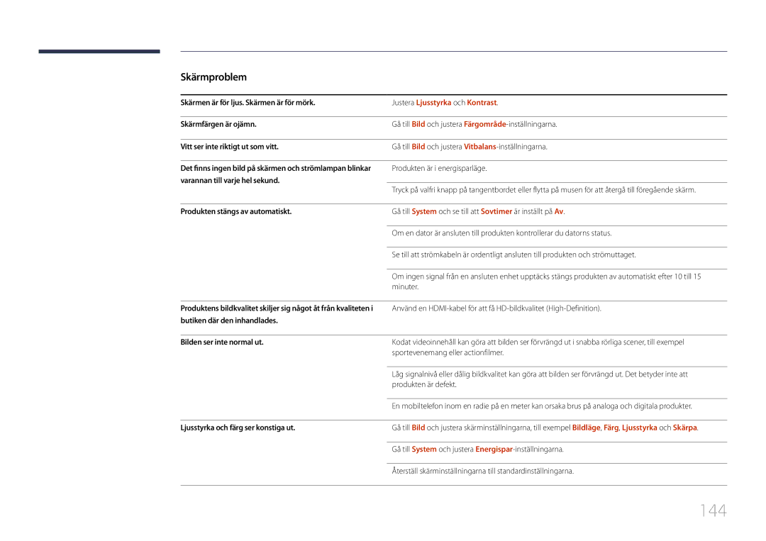 Samsung LH10DBDPLBC/EN manual 144, Justera Ljusstyrka och Kontrast 