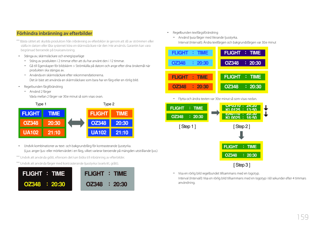 Samsung LH10DBDPLBC/EN manual 159, Förhindra inbränning av efterbilder 