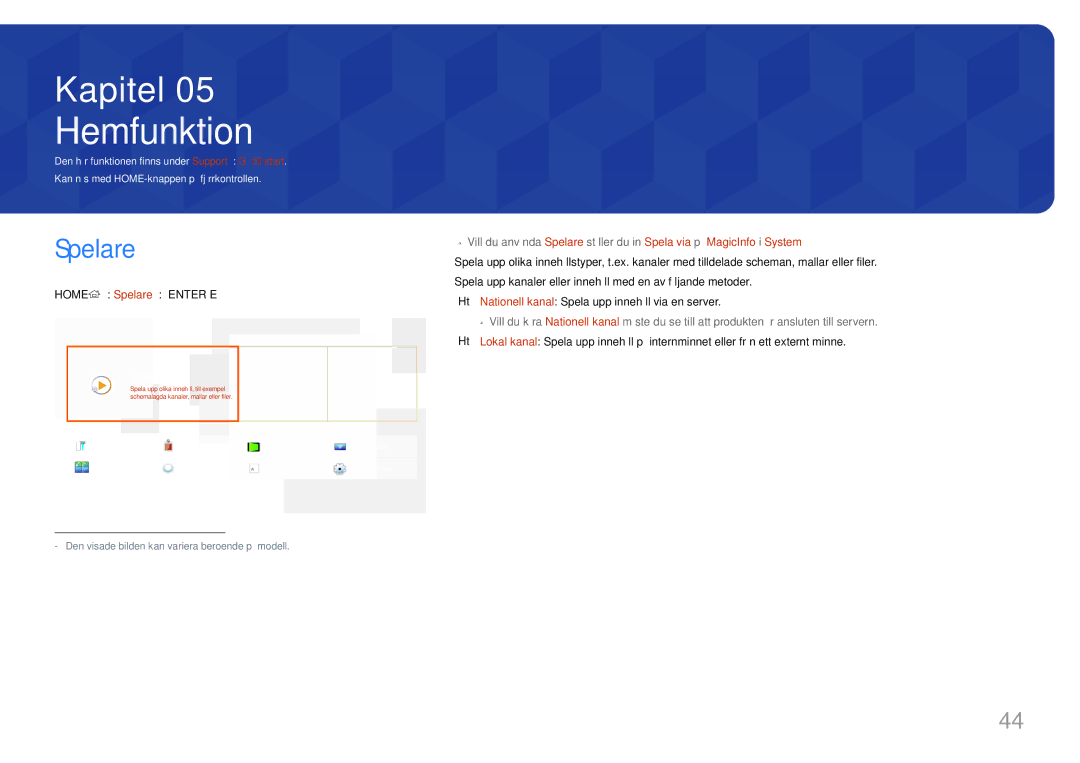 Samsung LH10DBDPLBC/EN manual Hemfunktion, Schema, Home → Spelare → Enter E 