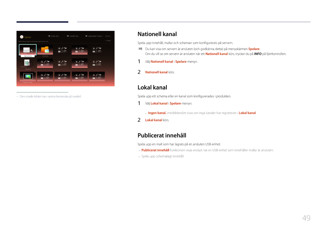 Samsung LH10DBDPLBC/EN manual Nationell kanal, Lokal kanal, Publicerat innehåll 